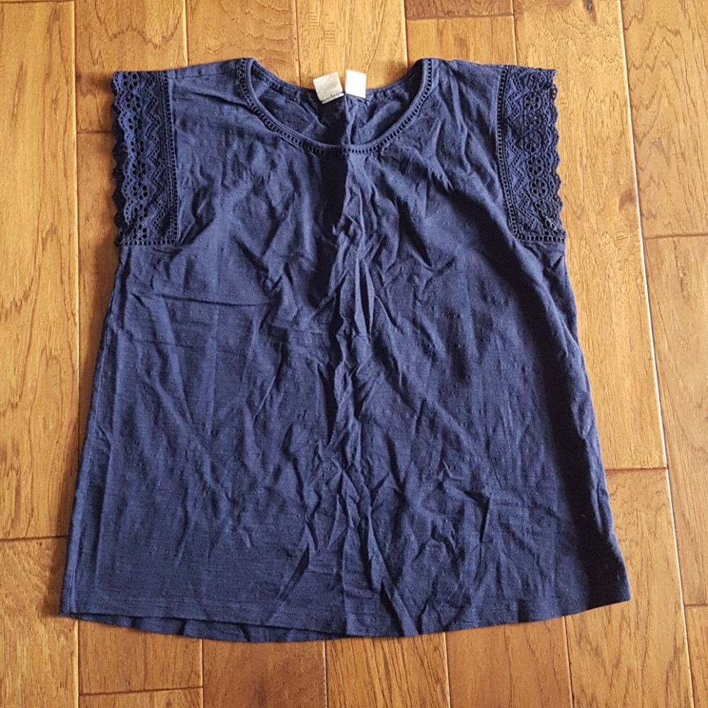 Lucy & Laurel Navy Top with Eyelet Short Sleeve